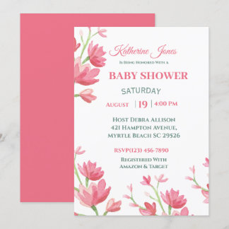 Elegant  Pink Floral Baby Shower Invitation