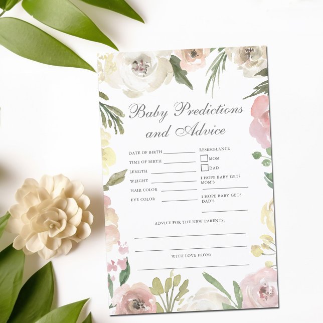Elegant Pink Floral Baby Shower Predictions Advice (Creator Uploaded)