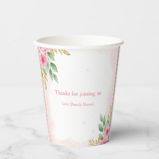 Elegant Pink Floral Baby Shower with Rose Paper Cups