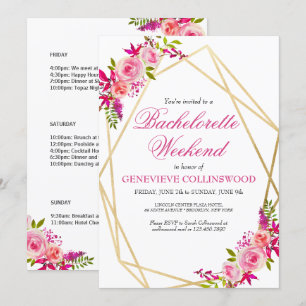 Elegant PInk Floral Bachelorette Weekend Itinerary Invitation