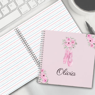 Elegant Pink Floral Ballerina Personalized Name Notebook