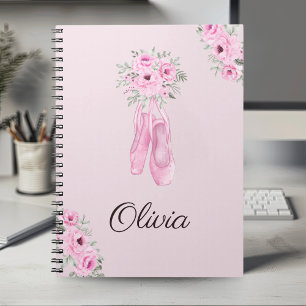 Elegant Pink Floral Ballerina Personalized Name Notebook