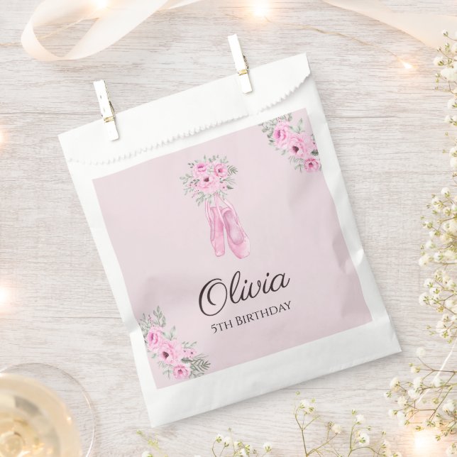 Elegant Pink Floral Ballerina Shoes Girls Birthday Favour Bag (Clipped)