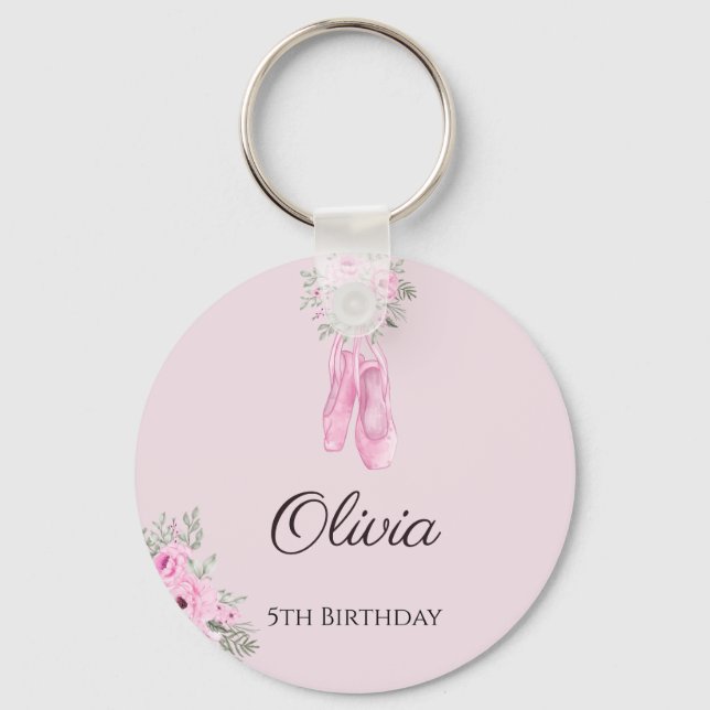 Elegant Pink Floral Ballerina Shoes Girls Birthday Keychain (Front)