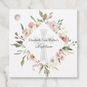 Elegant Pink Floral Baptism Religious Custom Party Favour Tags