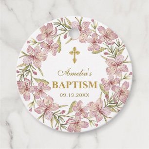 Elegant Pink Floral Baptism Thank You Favour Tags
