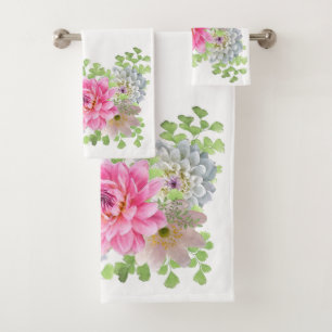 Elegant Pink Floral Bath Towel Set