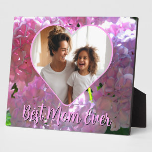 Elegant pink floral Best Mom Ever photo template Plaque