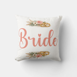 Elegant Pink Floral Boho Bride Fiance Gift Throw Pillow