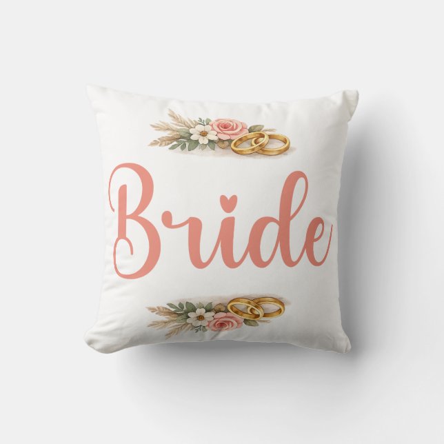 Elegant Pink Floral Boho Bride Fiance Gift Throw Pillow (Front)
