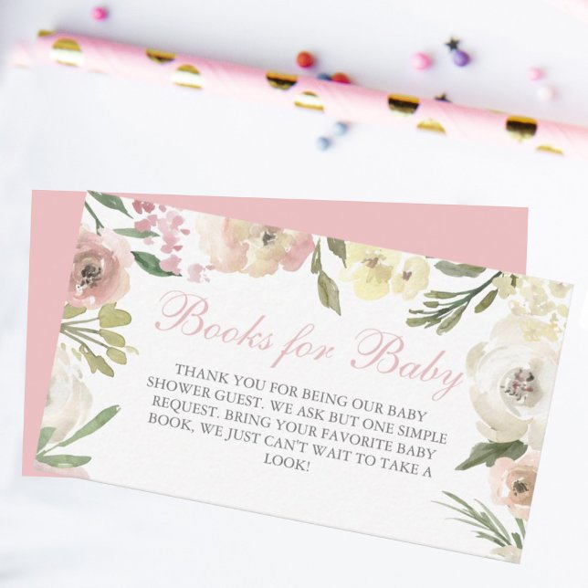 Elegant Pink Floral Books for Baby Girl Shower Enclosure Card (Creator Uploaded)