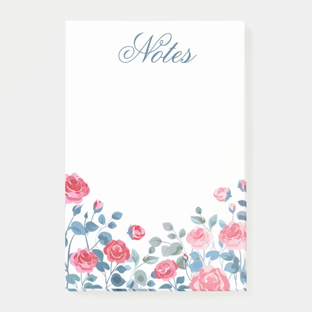 Elegant Pink Floral Border Notes (Front)