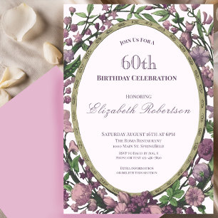 Elegant Pink Floral Border Women's 60th Birthday Invitation