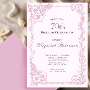 Elegant Pink Floral Border Women's 70th Birthday Invitation