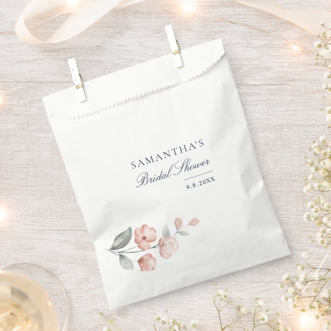Elegant Pink Floral Botanical Bridal Shower Favour Bag (Clipped)
