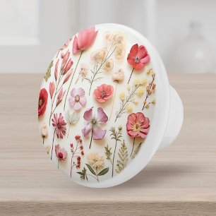 Elegant Pink Floral Botanical Ceramic Knob