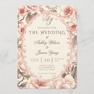 Elegant Pink Floral Botanical Wedding Invitation