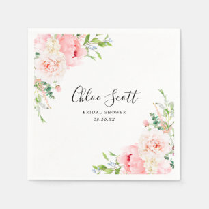 Elegant Pink Floral Bridal Shower Custom Napkin