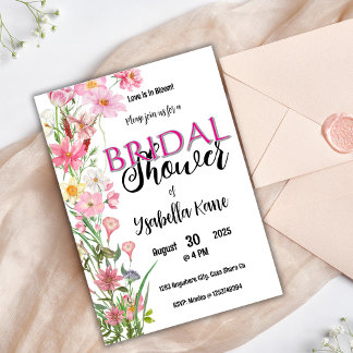 Elegant Pink Floral Bridal Shower Invitation 