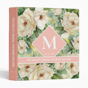 Elegant Pink Floral Bridal Shower Monogram Recipe Binder