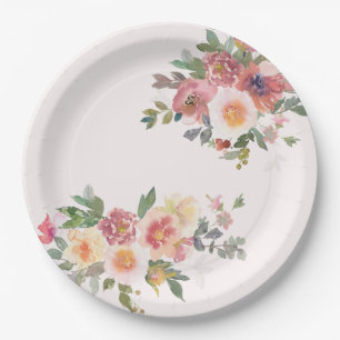 Elegant Pink Floral Bridal Shower Paper Plate