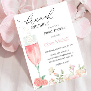 Elegant Pink Floral Brunch & Bubbly Bridal Shower  Invitation