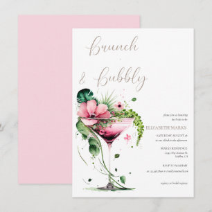 Elegant Pink Floral Brunch & Bubbly Bridal Shower Invitation