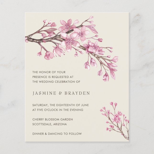 Elegant Pink Floral Budget Wedding Invitation (Front)