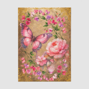 Elegant Pink Floral Butterfly Vintage Decoupage Tissue Paper