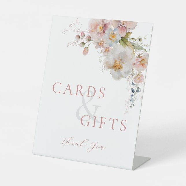Elegant Pink Floral Cards And Gifts Wedding Pedestal Sign (Front)
