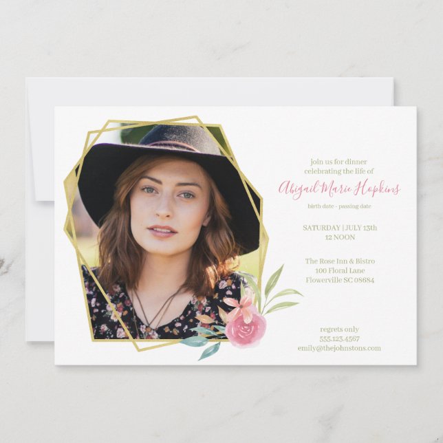 Elegant Pink Floral Celebration of Life Funeral Thank You Card (Front)