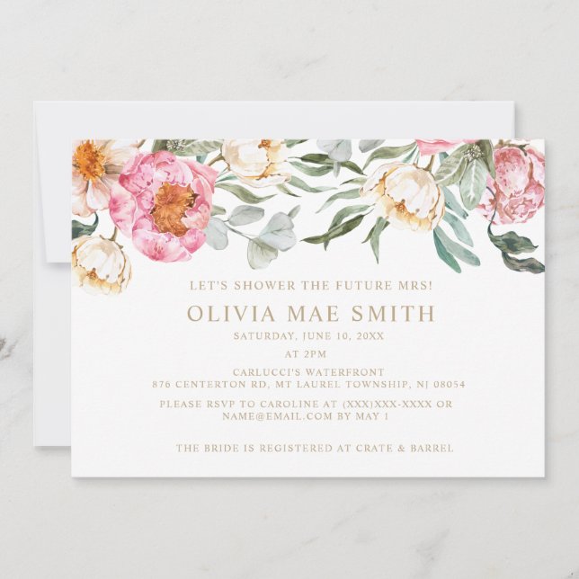 Elegant Pink Floral Champagne Bridal Shower  Invitation (Front)