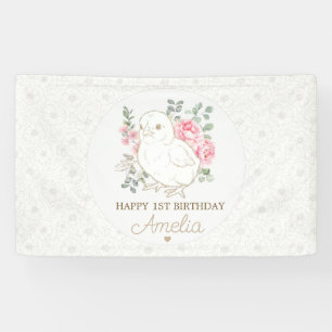 Elegant Pink Floral Chick Birthday Banner