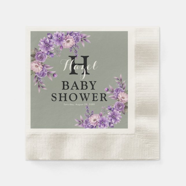 Elegant Pink Floral Coined Cocktail Paper Napkin (Front)