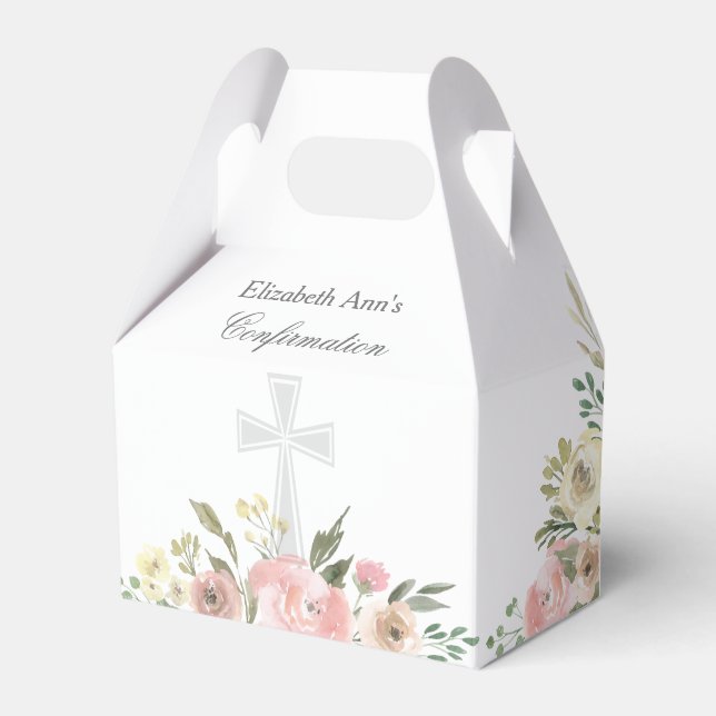 Elegant Pink Floral Confirmation Party Custom Favor Box (Front Side)