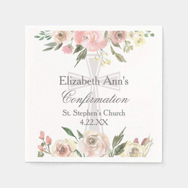 Elegant Pink Floral Confirmation Party Custom Napkin (Front)