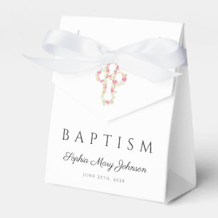 Elegant Pink Floral Cross Baptism Favor Box