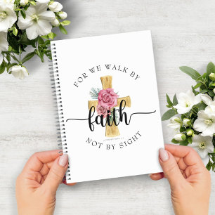 Elegant Pink Floral Cross Notebook