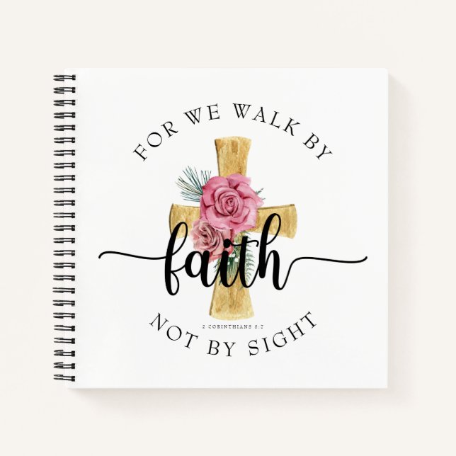 Elegant Pink Floral Cross  Notebook (Front)