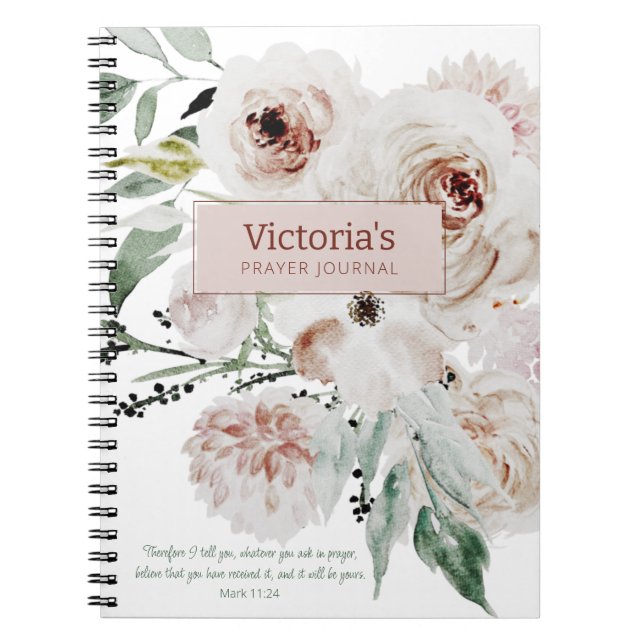 Elegant Pink Floral Custom Prayer Journal (Front)