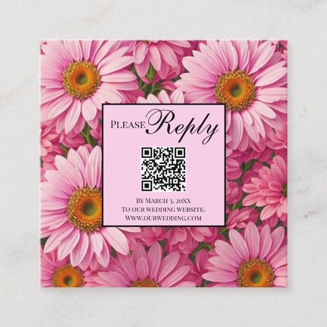 Elegant pink floral daisies sunflower QR code Enclosure Card (Front)