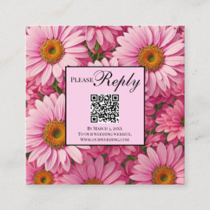 Elegant pink floral daisies sunflower QR code Enclosure Card