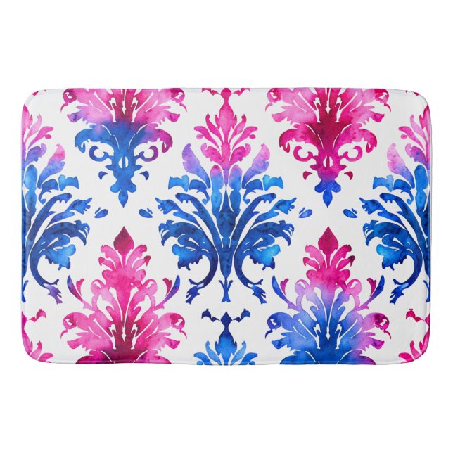 Elegant Pink Floral Damask Pattern Bath Mat (Front)