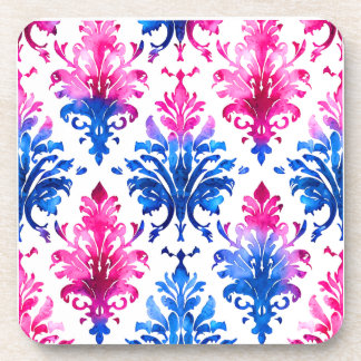 Elegant Pink Floral Damask Pattern Coaster