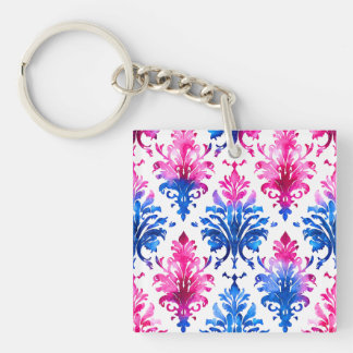 Elegant Pink Floral Damask Pattern Keychain