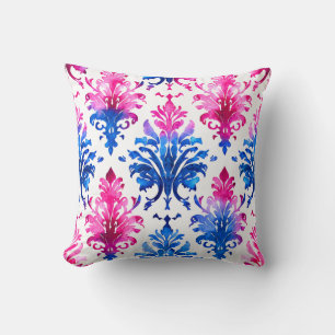 Elegant Pink Floral Damask Pattern Throw Pillow