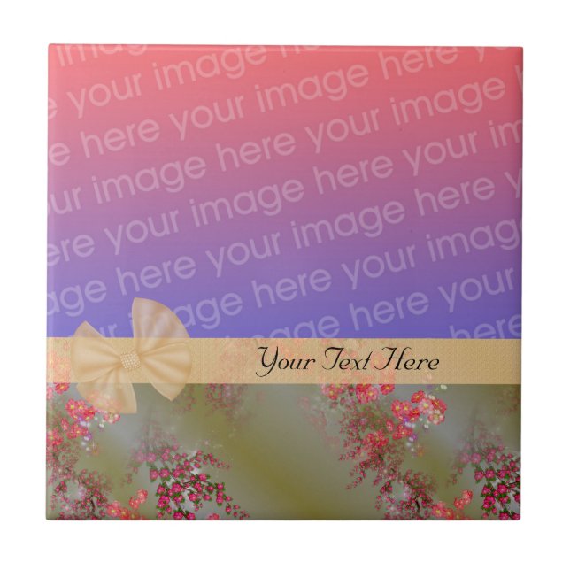 Elegant Pink Floral Design Ribbon Your Photo Tile (Front)