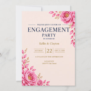 Elegant Pink Floral Engagement Party Invitation