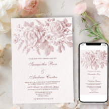 Elegant Pink Floral Faux Embossed Wedding