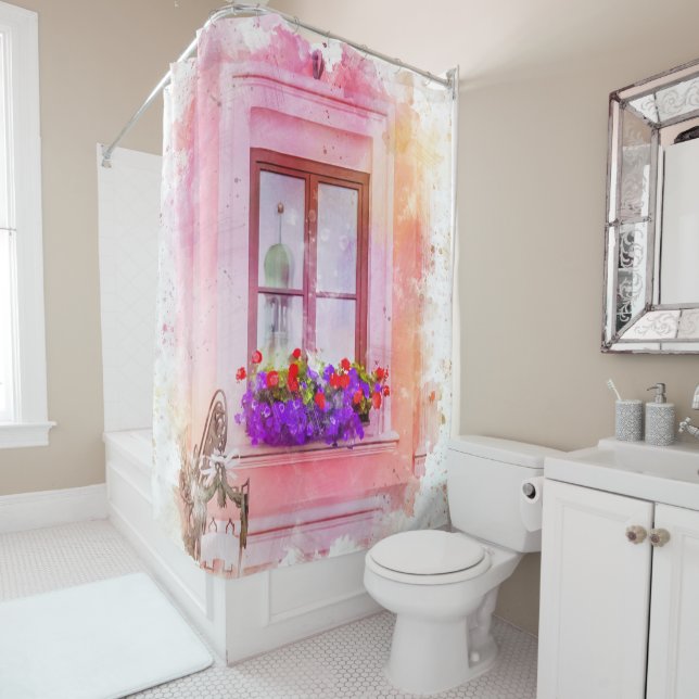 Elegant Pink Floral Fine Art Watercolor Window Box (In Situ)